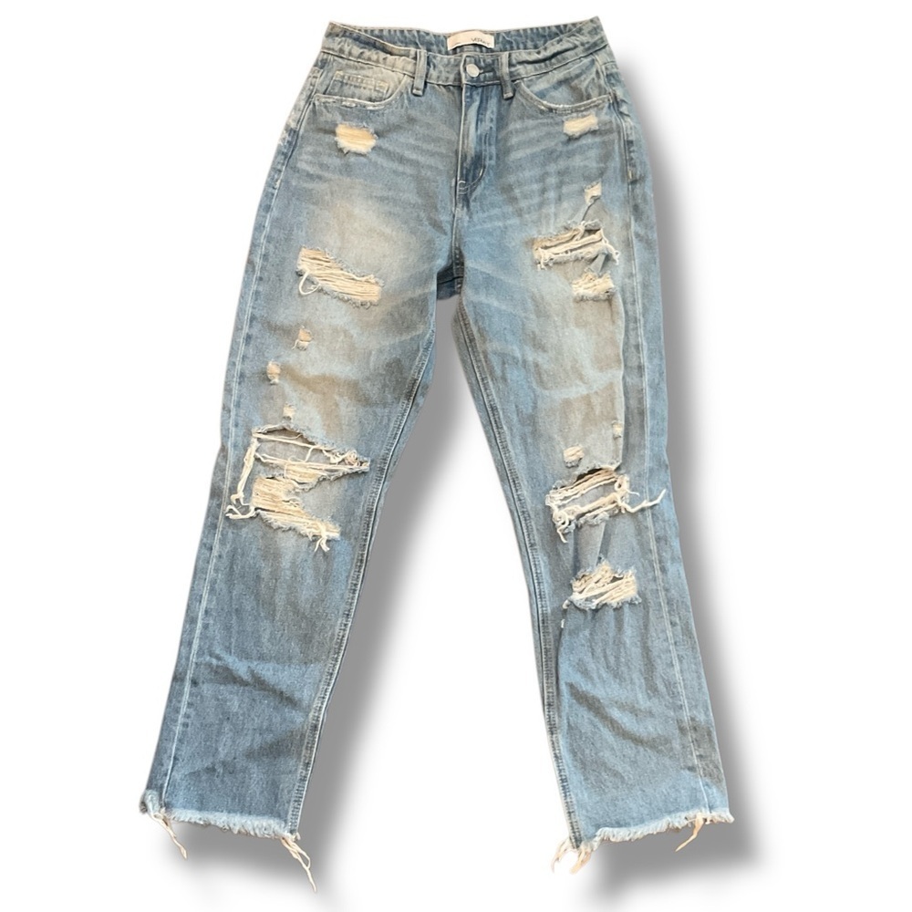 Vervet Blue Light Wash Distressed Straight Leg High Rise Jeans Size 27